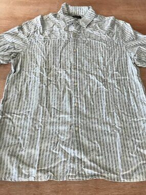 Tasso Elba Shirts Men L Gray Geometric Button Up Silk Rayon Short Sleeve Collar